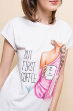 Load image into Gallery viewer, T-SHIRT BUT FIRST COFFE WHITE 61005-1