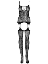 Load image into Gallery viewer, OBSESSIVE F208 BODYSTOCKING BLACK PATTERNED 50005-2